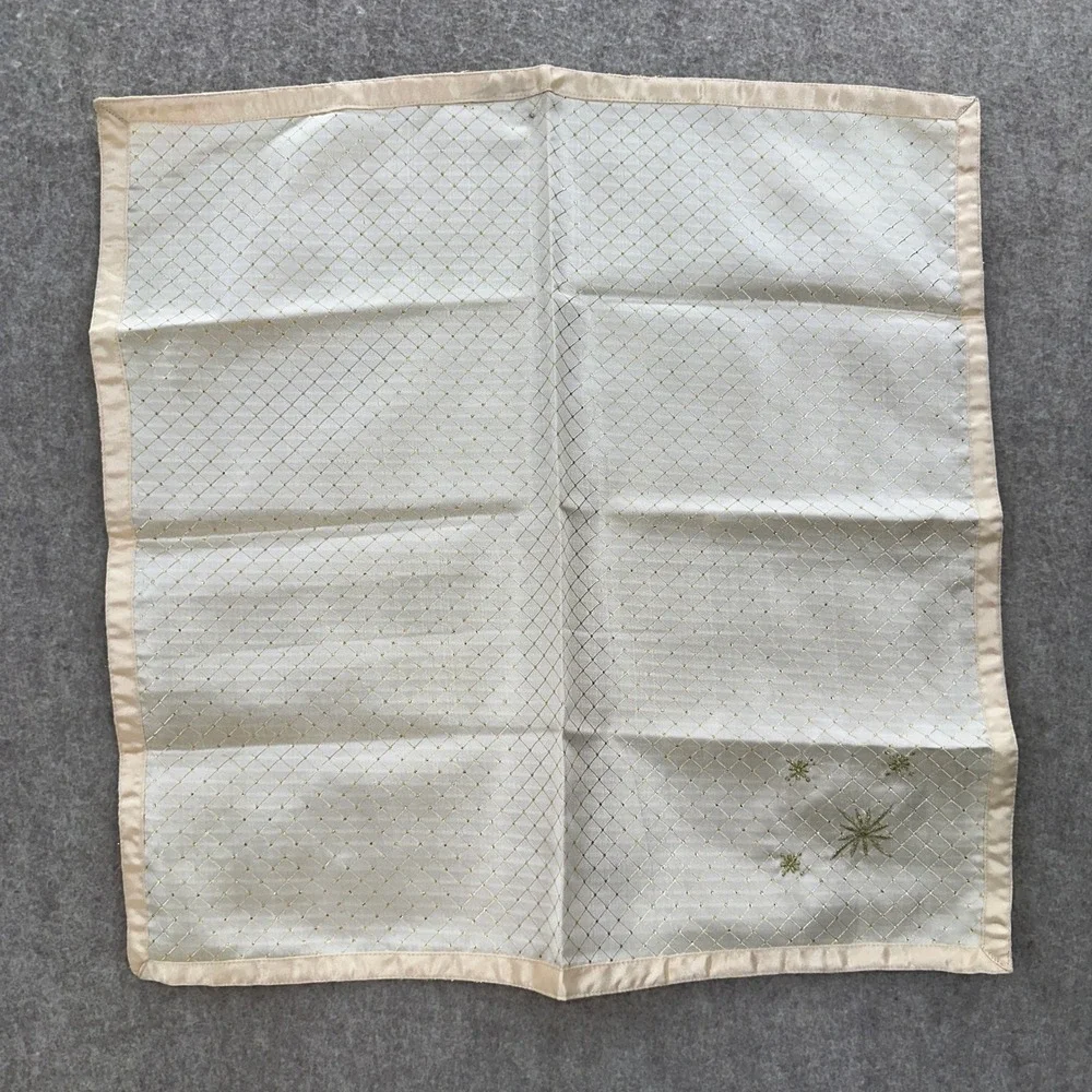 4 VTG Cloth Napkins Reversible Glitter Gold Starburst Christmas Embroidered